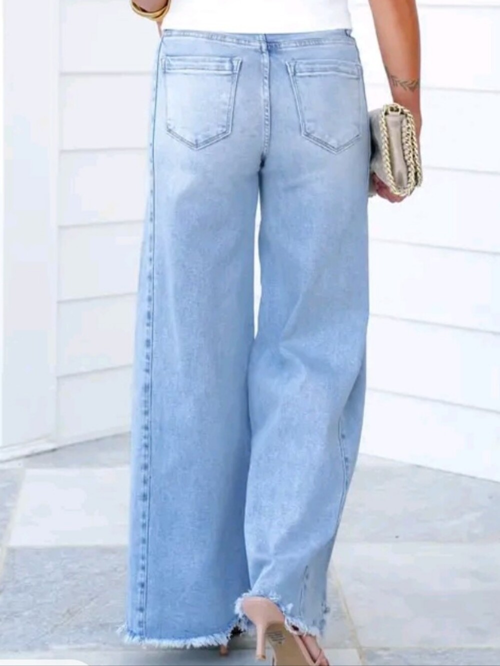 Plus Size Risen Light Blue Wide-Leg Frayed Hem Jeans Size 3x or 24W - Picture 2 of 11